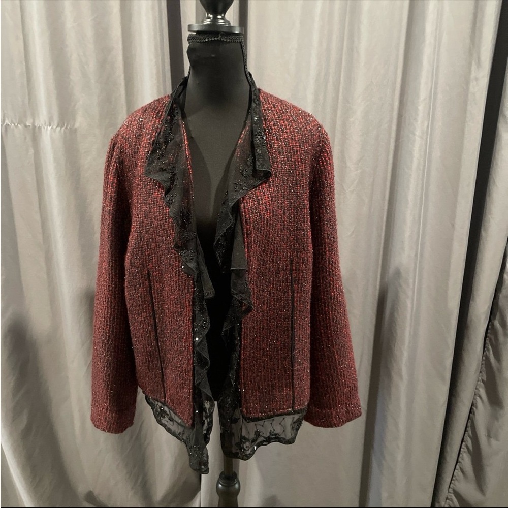 Chicos NWOT Gloriana red weed lace beaded trim, blazer size one/medium